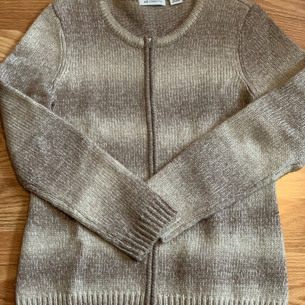 Liz Claiborne Woman's Tan/Taupe Zip Up Sweater Size Large